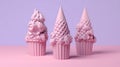 Photorealistic surrealism style ice cream cones displayed on a colour pastel backdrop, creating an artistic composition.