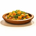 Photorealistic Sweet Potato Stew On Wood Plate