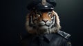 Photorealistic Tiger Police Officer In Surrealistic Style