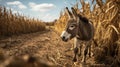 Photorealistic Urban Scenes: A Baby Donkey In A Corn Field Royalty Free Stock Photo