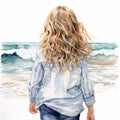 Photorealistic Watercolor Illustration Of A Girl On The Beach