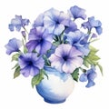 Photorealistic Watercolor Painting Of Purple Flowers In Blue Vase Royalty Free Stock Photo