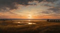 Golden Hour Sunset Painting: Hyper Realistic 8k 3d Marsh Landscape