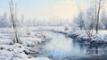 Photorealistic Winter Landscape Painting In Chateauguay Royalty Free Stock Photo