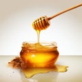 Photorealistic Wooden Spoon Dripping Honey From Glass Jar