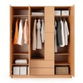 Photorealistic Wooden Wardrobe With Orderly Arrangements