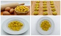 Photos collage step by step instructions for making Italian Tortellini in brodo.