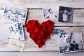 Photos of a couple in love. Red rose petal heart. Royalty Free Stock Photo