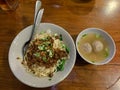Photos of food made from noodles and pieces of chicken which are very popular in Indonesia