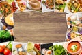 Photos of food on a wooden table