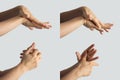 4 photos of how to rub your hands Royalty Free Stock Photo