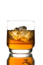 whiskey with ice on white background