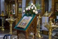 Photos of the interior of the temple, an Orthodox Church, candles, altar