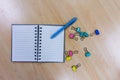 Photos of notepad and blank paper clips on the table Royalty Free Stock Photo