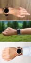 Photos of people with smart watches, closeup. Collage design Royalty Free Stock Photo