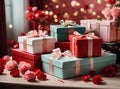 Photos of stylish gift boxes ready to be exchanged on Valentine\'s Day.