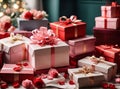 Photos of stylish gift boxes ready to be exchanged on Valentine\'s Day.