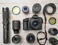 photos of tools and various digital camera lenses Royalty Free Stock Photo