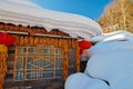 The cute snow farmyard landscape