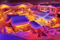 The lovely folk houses with thick snow at night