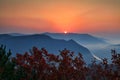 The Mount Xian weng sunrise and red leaves