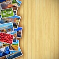 Photos on wooden background