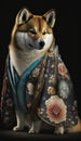 Photoshoot of Unique Cultural Apparel: Elegant Akita Dog in a Traditional Japanese Kimono (Generative AI)