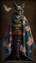 Photoshoot of Unique Cultural Apparel: Elegant Bat Animal in Traditional Japanese Kimono (Generative AI)