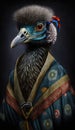 Photoshoot of Unique Cultural Apparel: Elegant Emu Animal in Traditional Japanese Kimono (Generative AI)