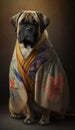 Photoshoot of Unique Cultural Apparel: Elegant English Mastiff Dog in a Traditional Japanese Kimono (Generative AI)