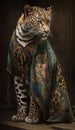 Photoshoot of Unique Cultural Apparel: Elegant Jaguar Animal in Traditional Japanese Kimono (Generative AI)