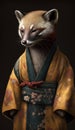 Photoshoot of Unique Cultural Apparel: Elegant Marten Animal in Traditional Japanese Kimono (Generative AI)