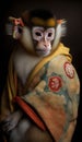 Photoshoot of Unique Cultural Apparel: Elegant Monkey Animal in Traditional Japanese Kimono (Generative AI)