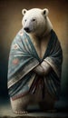 Photoshoot of Unique Cultural Apparel: Elegant polar bear Animal in Traditional Japanese Kimono (Generative AI)