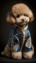 Photoshoot of Unique Cultural Apparel: Elegant Poodle Dog in a Traditional Japanese Kimono (Generative AI)