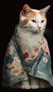 Photoshoot of Unique Cultural Apparel: Elegant Turkish Van Cat in a Traditional Japanese Kimono (Generative AI)