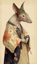 Photoshoot of Unique Cultural Apparel: Elegant Aardvark Animal in Traditional Japanese Kimono (Generative AI)