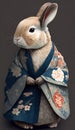 Photoshoot of Unique Cultural Apparel: Elegant bunny Animal in Traditional Japanese Kimono (Generative AI)