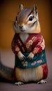 Photoshoot of Unique Cultural Apparel: Elegant Chipmunk Animal in Traditional Japanese Kimono (Generative AI)