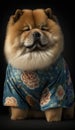 Photoshoot of Unique Cultural Apparel: Elegant Chow Chow Dog in a Traditional Japanese Kimono (Generative AI)