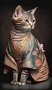 Photoshoot of Unique Cultural Apparel: Elegant Egyptian Mau Cat in a Traditional Japanese Kimono (Generative AI)