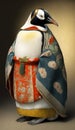 Photoshoot of Unique Cultural Apparel: Elegant Emperor Penguinnimal in Traditional Japanese Kimono (Generative AI)