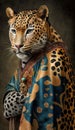 Photoshoot of Unique Cultural Apparel: Elegant Jaguar Animal in Traditional Japanese Kimono (Generative AI)