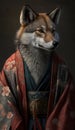 Photoshoot of Unique Cultural Apparel: Elegant Wolf Animal in Traditional Japanese Kimono (Generative AI)