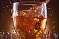 photoshopped image of dancing water droplets in glass of iced tea Royalty Free Stock Photo