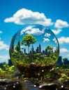 Photosphere and earth in the sky. A glass ball with a tree inside of it