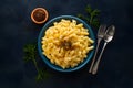 PhotoStock Flat laygraphy photo showcasing an appetizing stock of macaroni and cheese