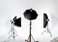 Photostudio equipment on white cyclorama