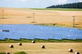 Photovoltaic modules at the yellow field. Royalty Free Stock Photo