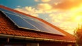 Photovoltaic panels on the roof, Solar photovoltaic panels on a house roof Royalty Free Stock Photo